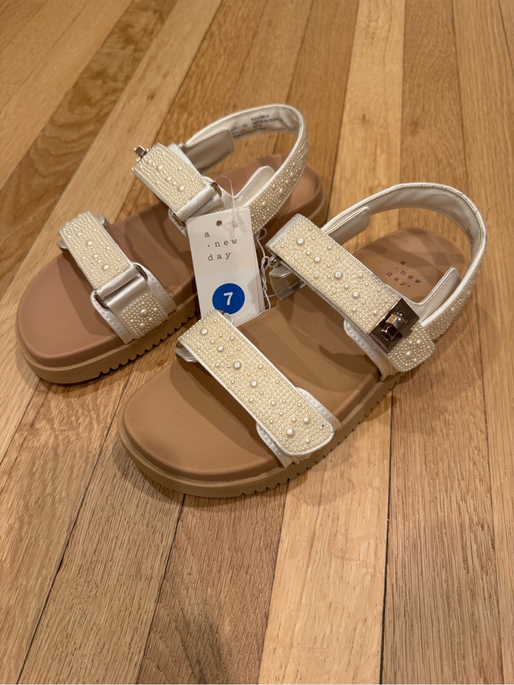 A New Day Cream Pearl-Embellished Sandals - Size 7 NWT